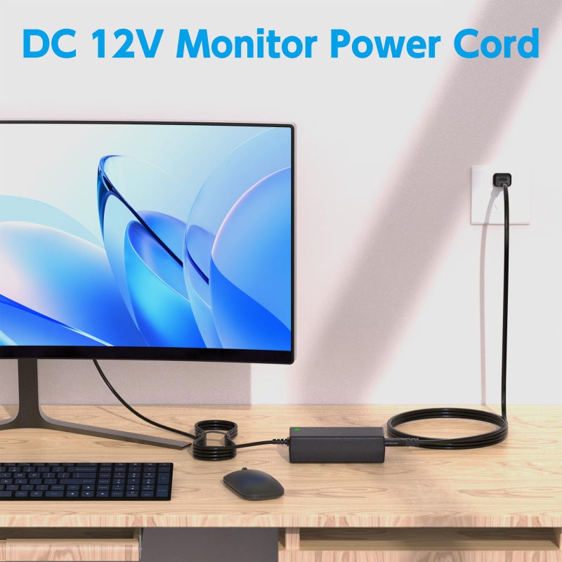 LJO-EEIH كابل طاقة 12 فولت متوافق مع شاشة AOC 16" 20" 22" 23" 24" 27"؛ E1659FWU، E2043FK، E2243FW، E2243FWK، E2343FK، LM520، LM720، LM729، LM800، LM914 كابل بديل لمصدر الطاقة - Image 3